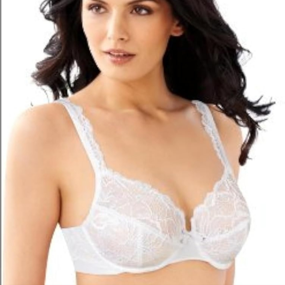 Bali Strech Lace Underwire Bra, Seamed Full-Coverage Cups, White, 40B, NWT